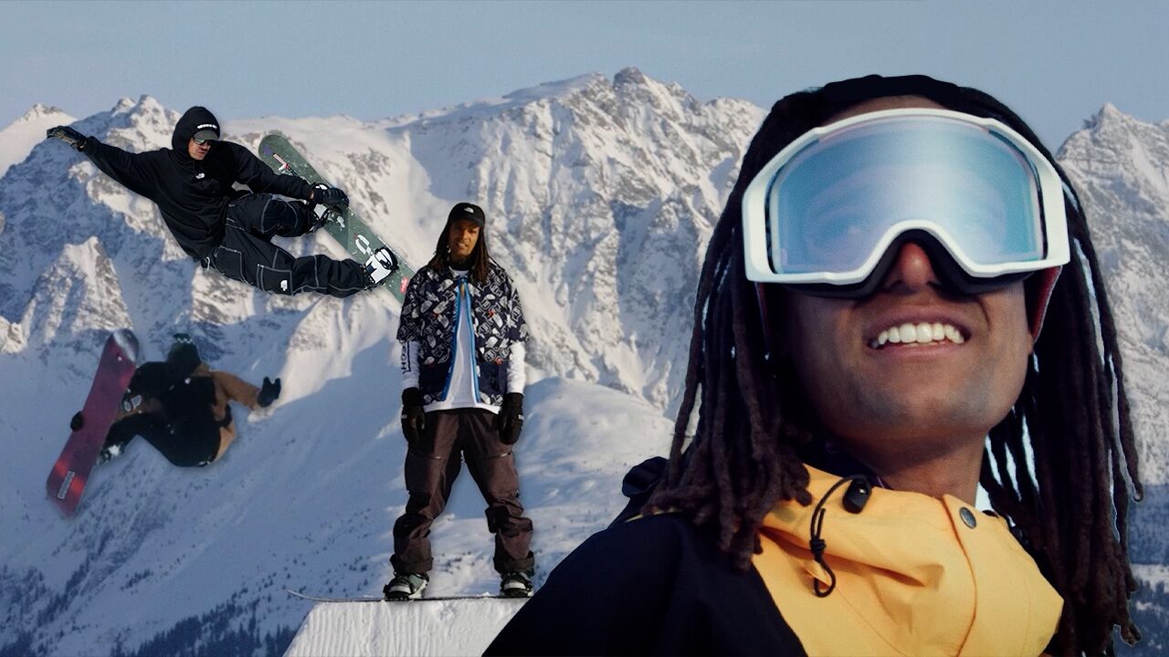 Snowboarder David Djité in the mountains